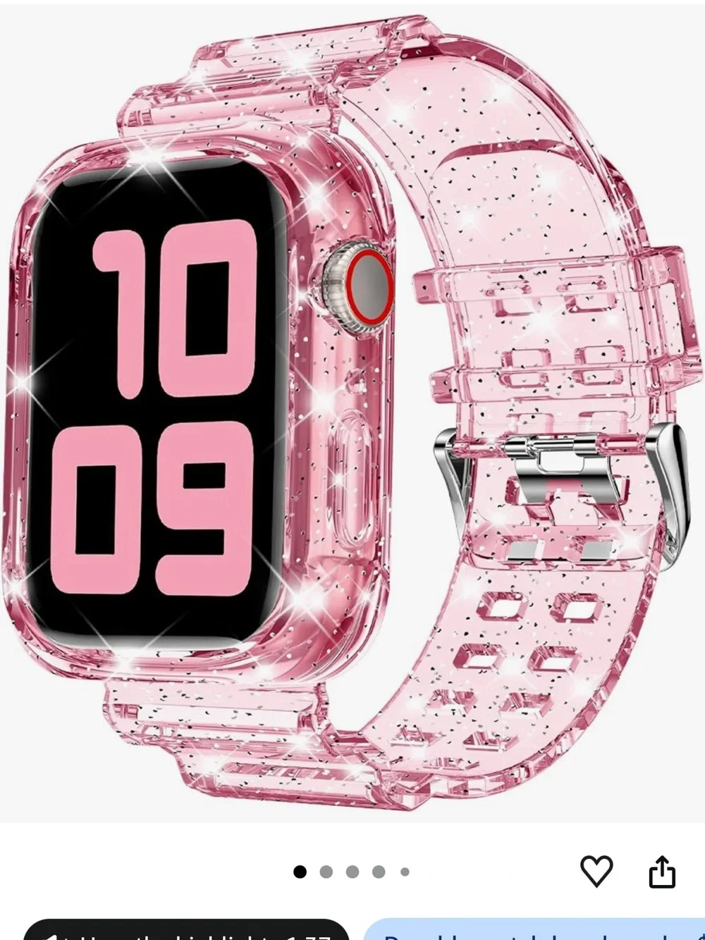Set of 3 Apple Watch Series 7 45MM Straps in Clear, Clear Black, Pink Sparkle